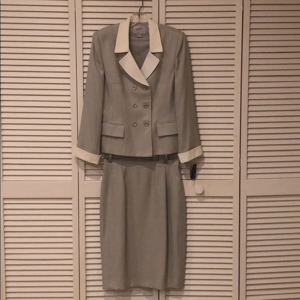 Gray & white skirt suit